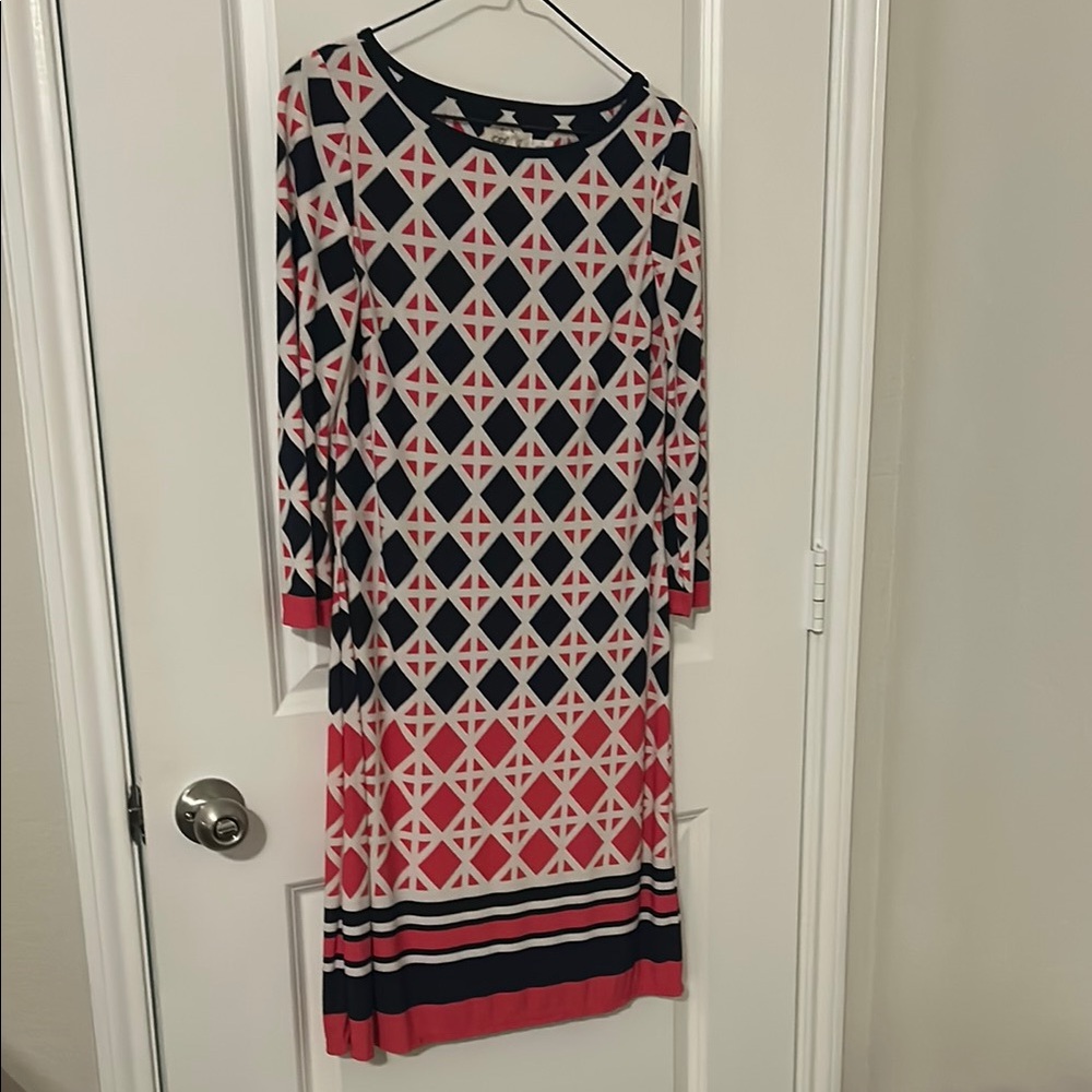 Eliza J Geometric Patterned Dress - Black, red White